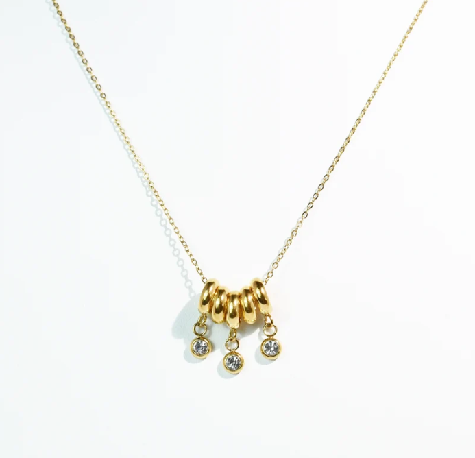 3 crystal like charm necklace in gold waterproof stainless steel 