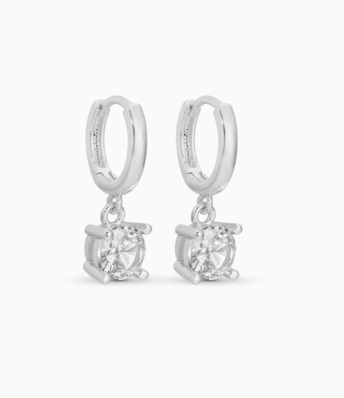 silver splendid iris huggie earring drop 
