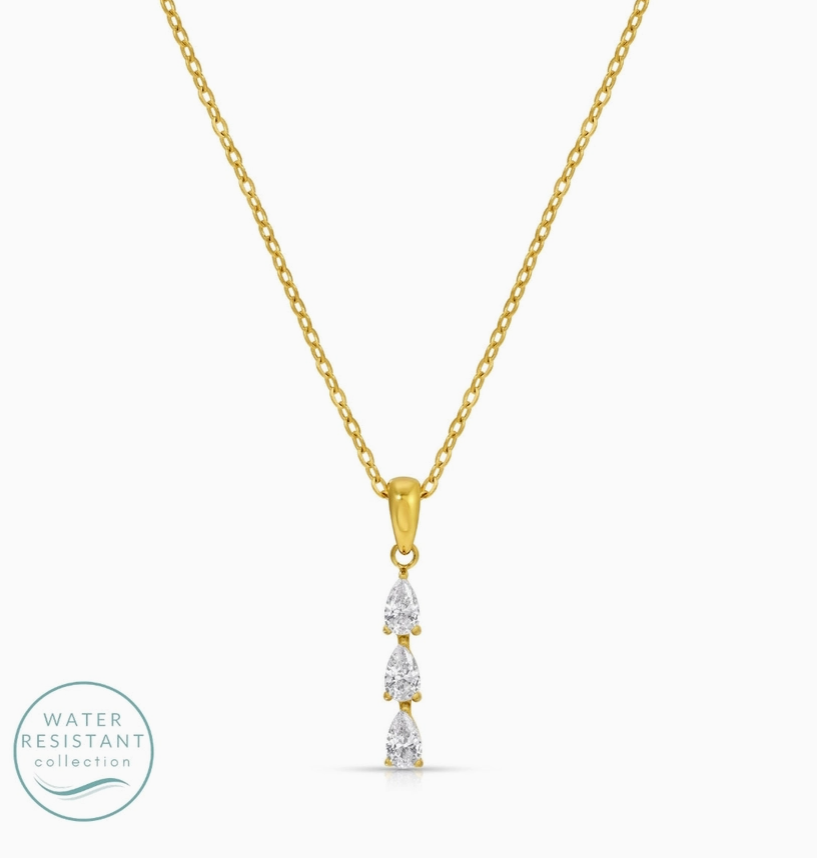 delicate 3 stone drop necklace waterproof

