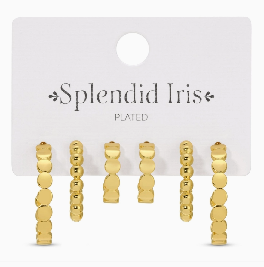 set of 3 gold plated dot hoop earrings 