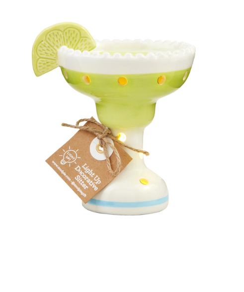 A margarita-shaped light up sitter mud pie decor