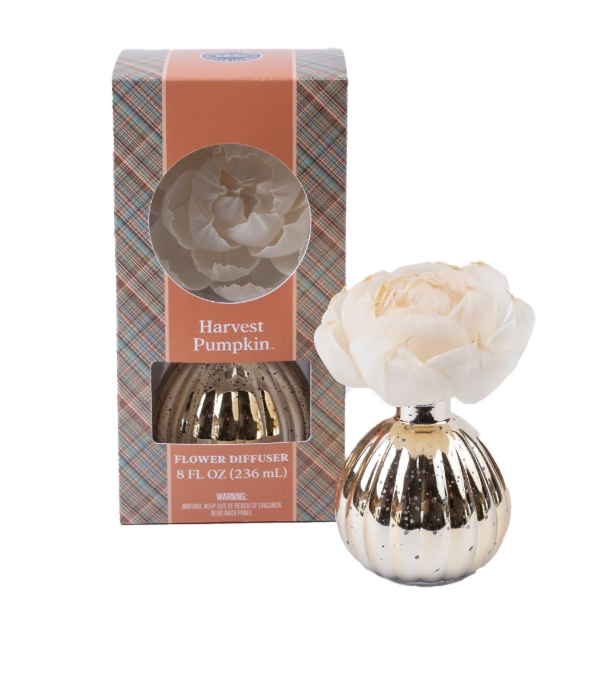 bridgewater candle co harvest pumpkin flower diffuser in gold vase 