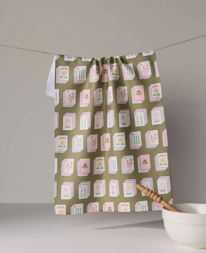 geometry green mahjong towel 