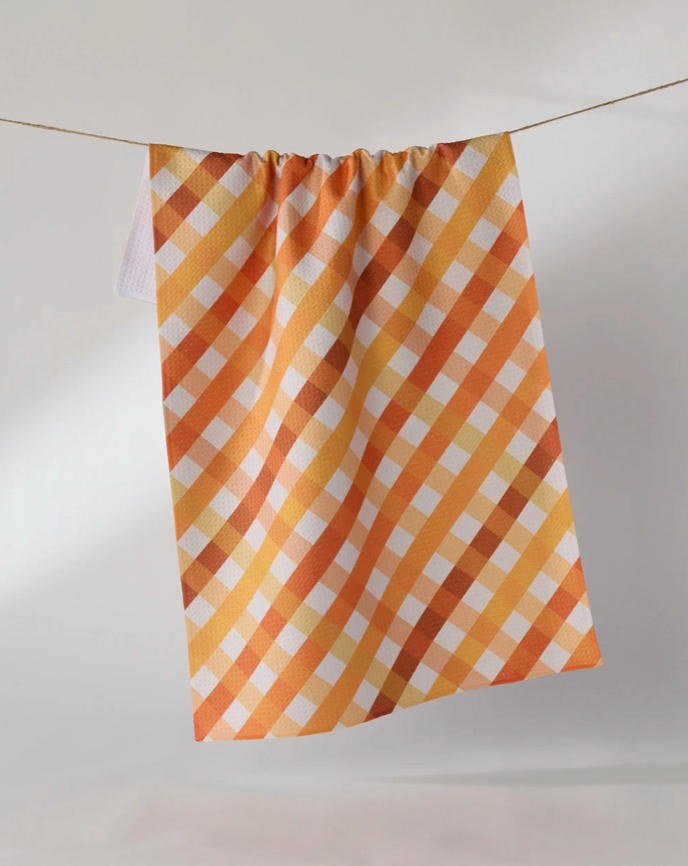 geometry orange checkered tea towel 