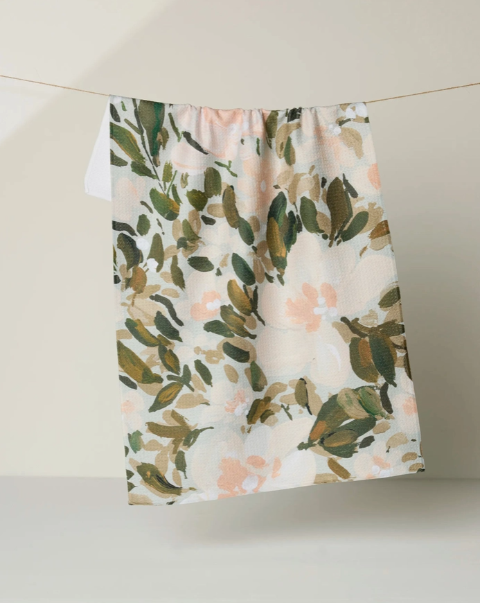 geometry painted blossoms tea towel 