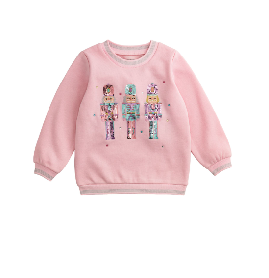 mud pie pink nutcracker sequin long sleeve sweater top christmas
