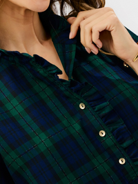 upclose green and blue plaid blouse 