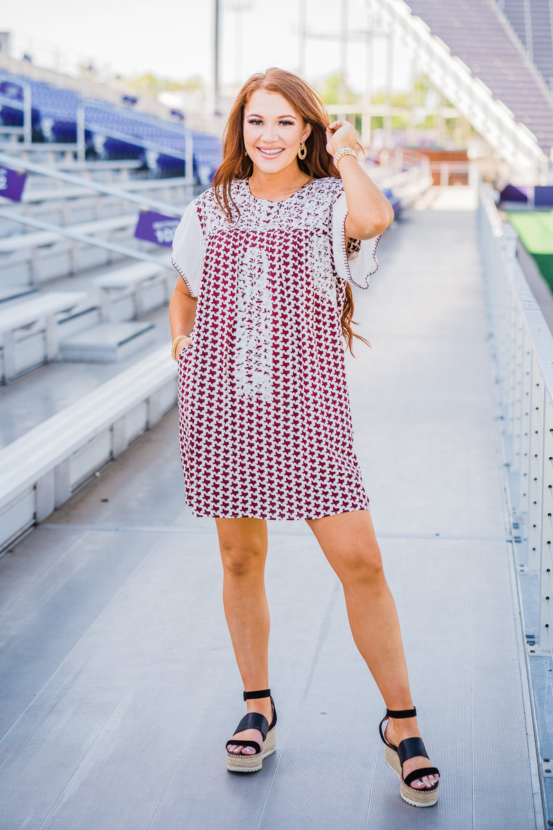 layerz clothing texas dress with maroon and white details