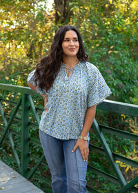 layerz clothing belle top blue and green print