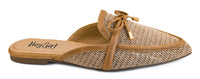 Brown woven sandal with a bow on a white background