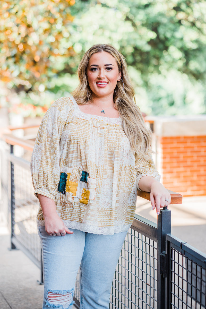 layerz clothing trudy top in yellow patch