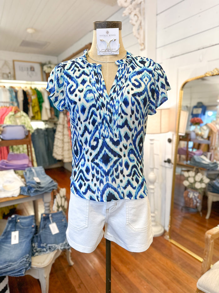 another love blue printed top slim fit 