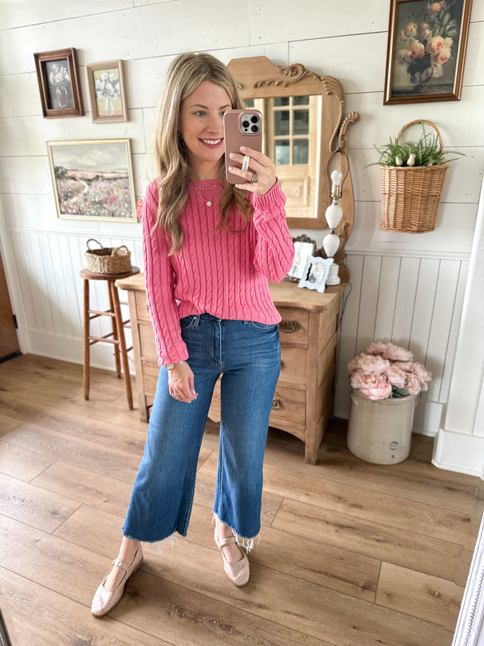 bright pink thin sweater long sleeve another love