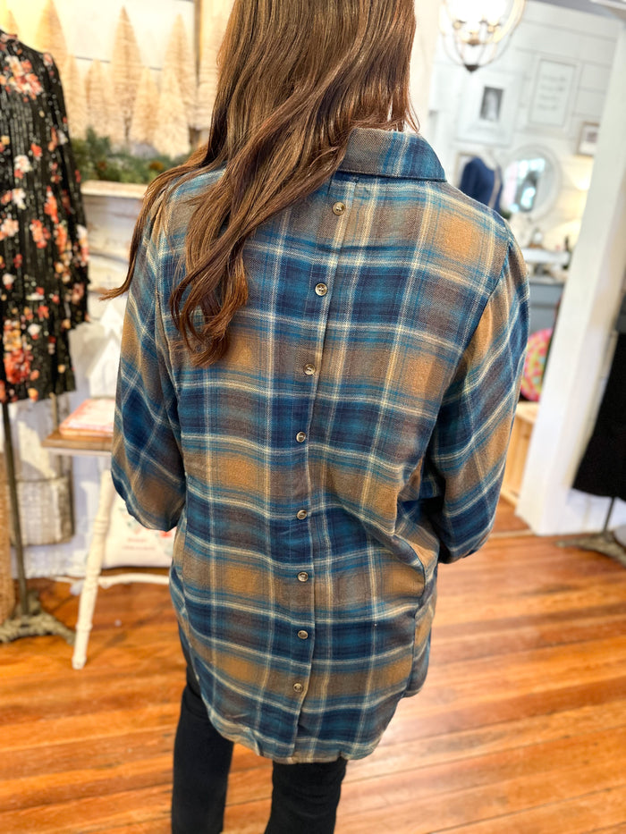 back detail plaid button down top 