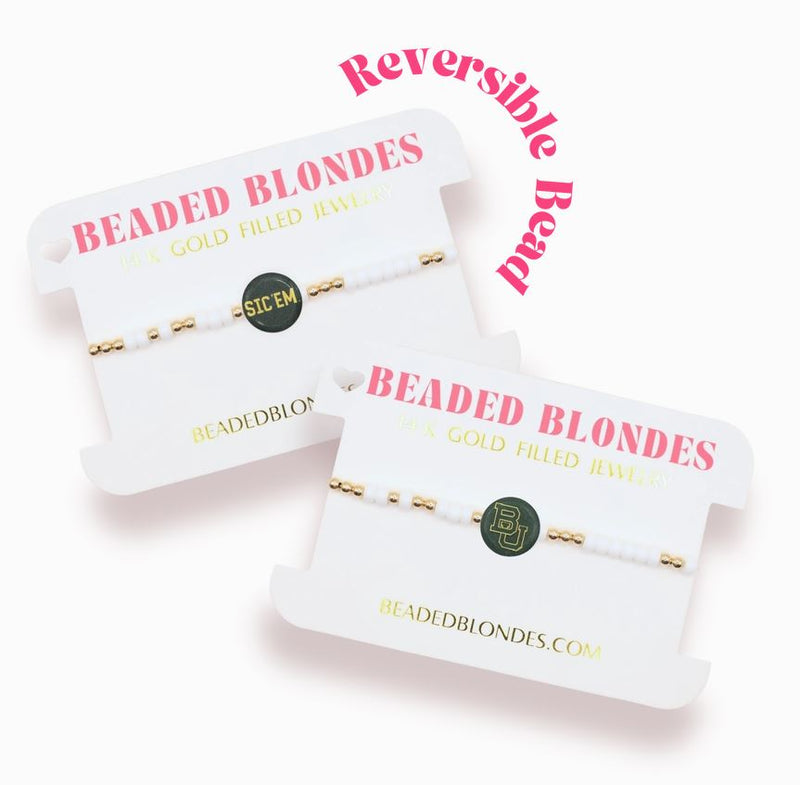 Beaded blondes jewelry with packaging on a white background baylor bears