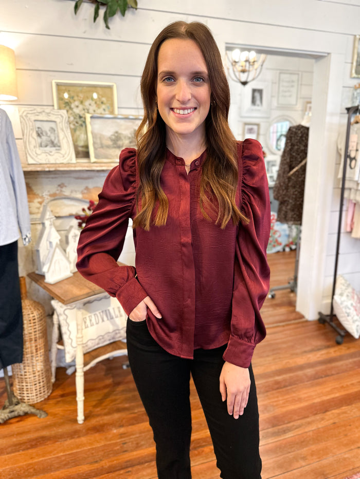 berry color satin like blouse 
