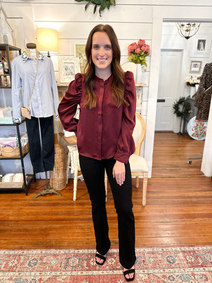 berry color satin like blouse dear john 