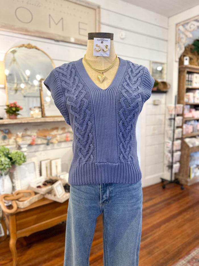 another love blue sweater top cap sleeve style 100% cotton