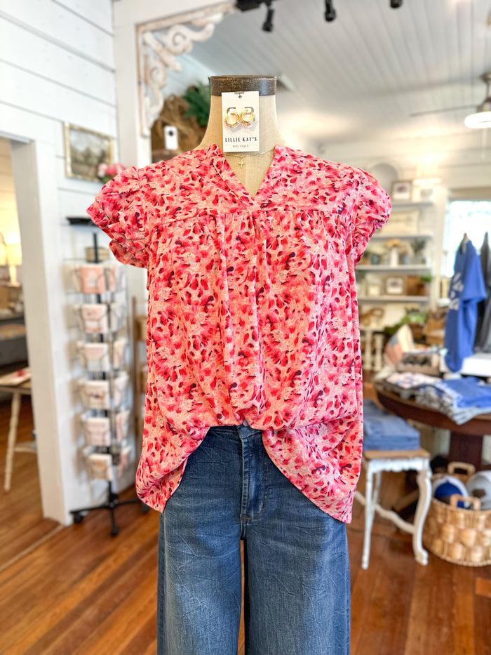bright pink flutter sleeve top 