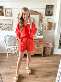 coral orange matching set shorts crinkle look 