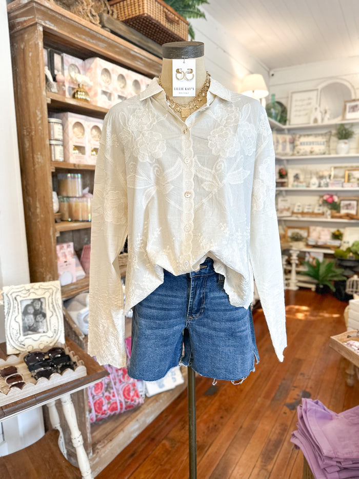 cream color embroidery details long sleeve top apricot clothing 
