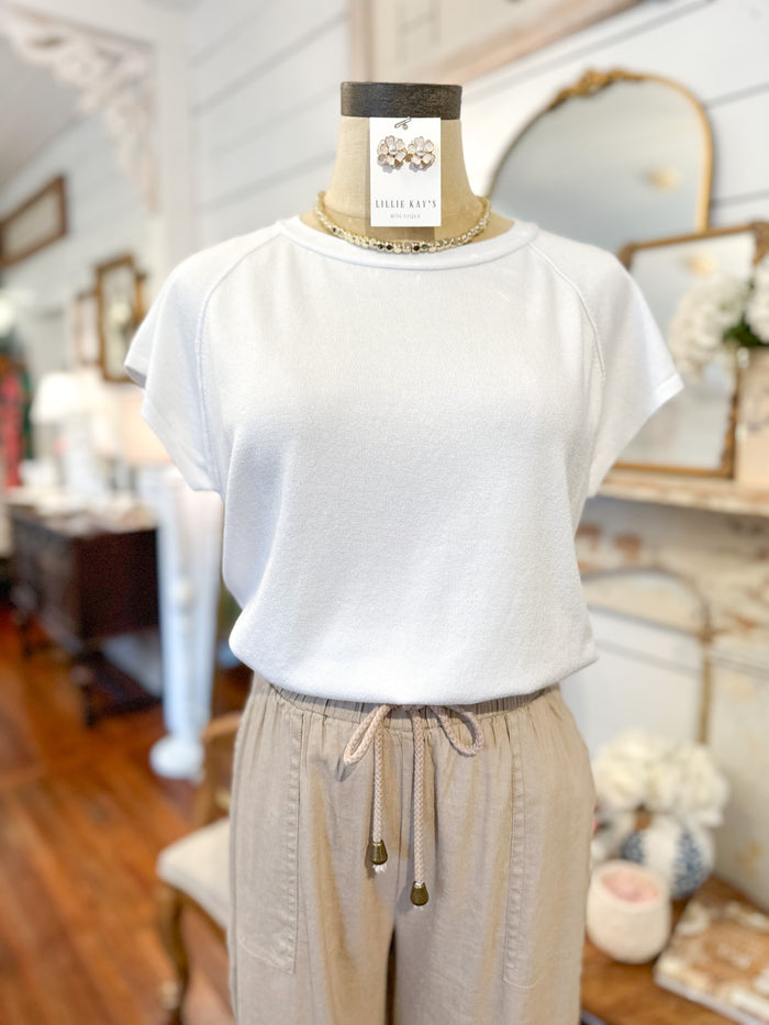 cream color short sleeve sweater top 