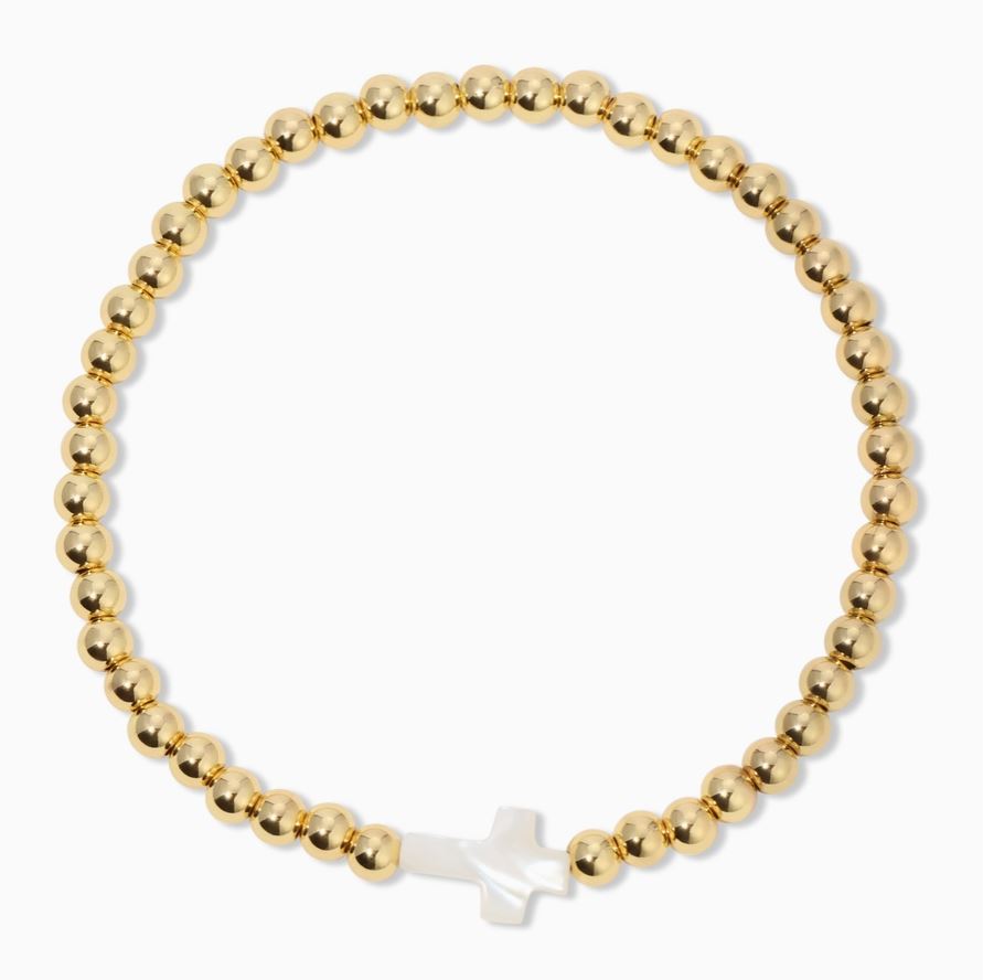gold plated 18k bracelet with shell cross charm 
