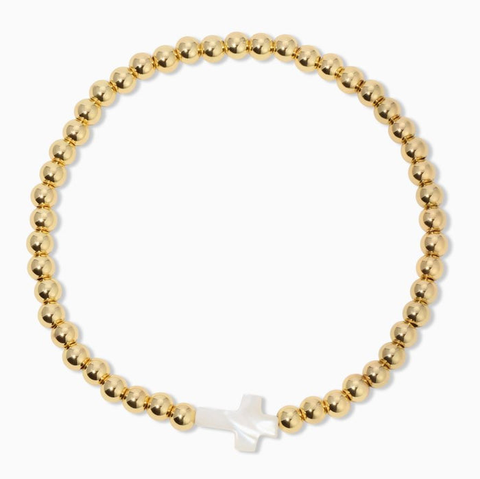 gold plated 18k bracelet with shell cross charm 