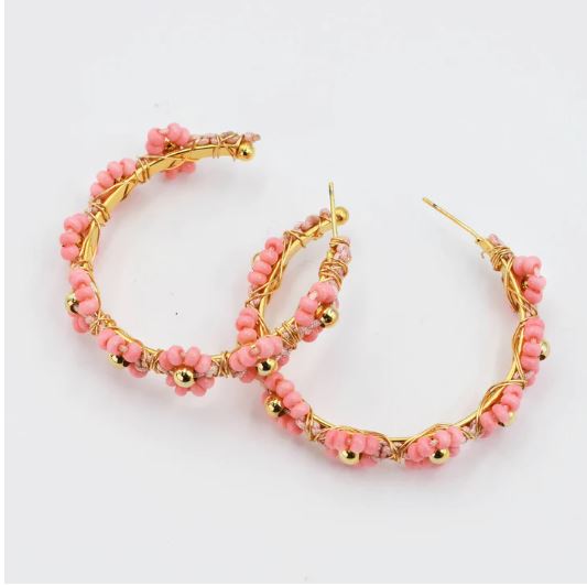 pink beaded flower earring treasure jewels 