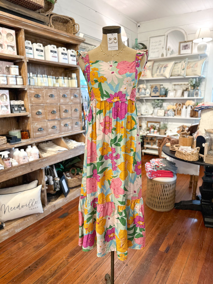 floral maxi dress with ruffe sleeves 