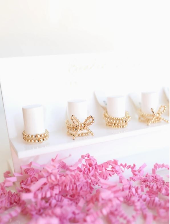 beaded blondes gold bow rings