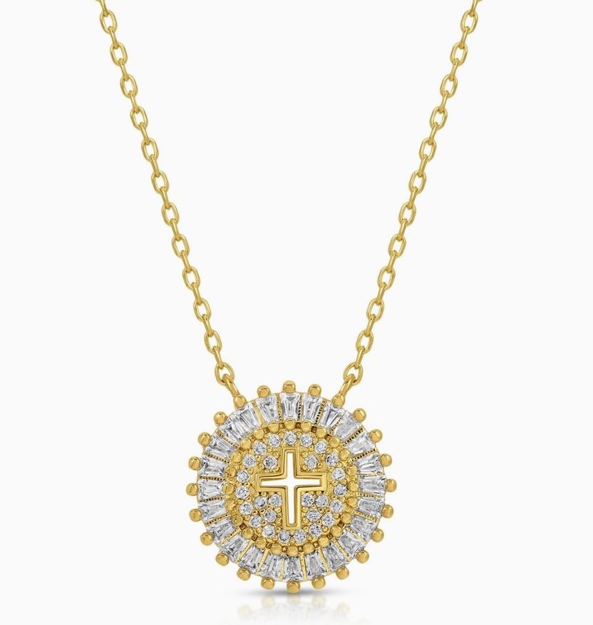 gold shimmer cross necklace 
