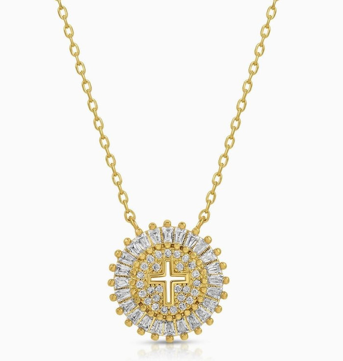 gold shimmer cross necklace 