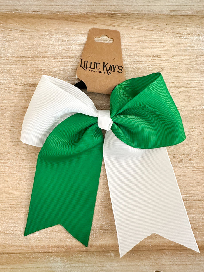 green and white hair bow