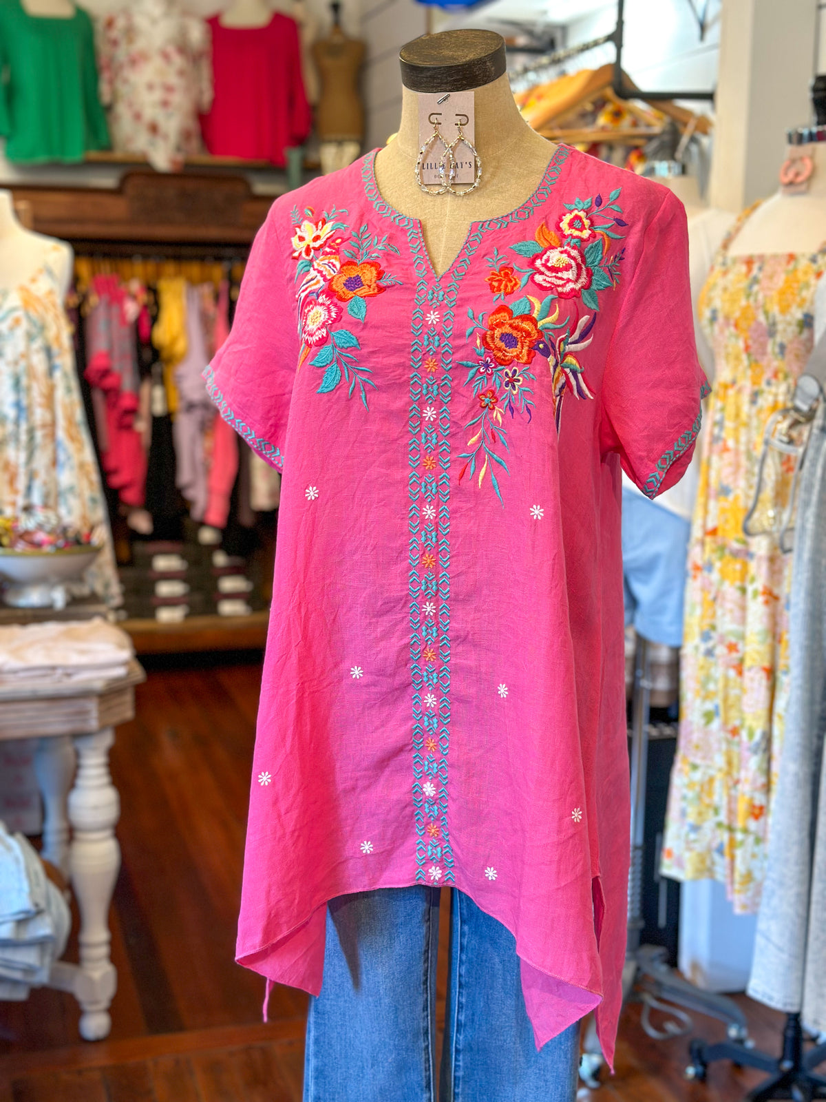 hot pink summer embroidery top layerz clothing 