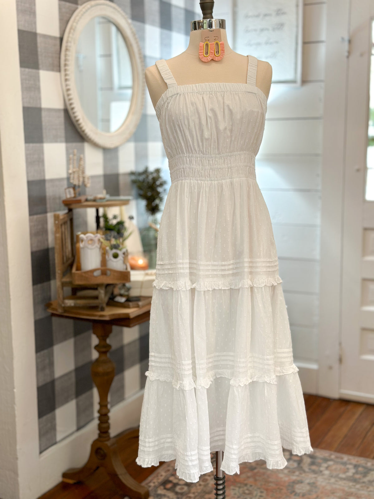 white ruffle detail dress
