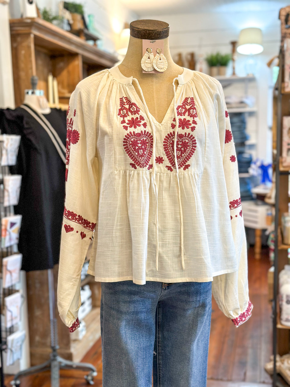 dear john cream and burgundy color embroidery top