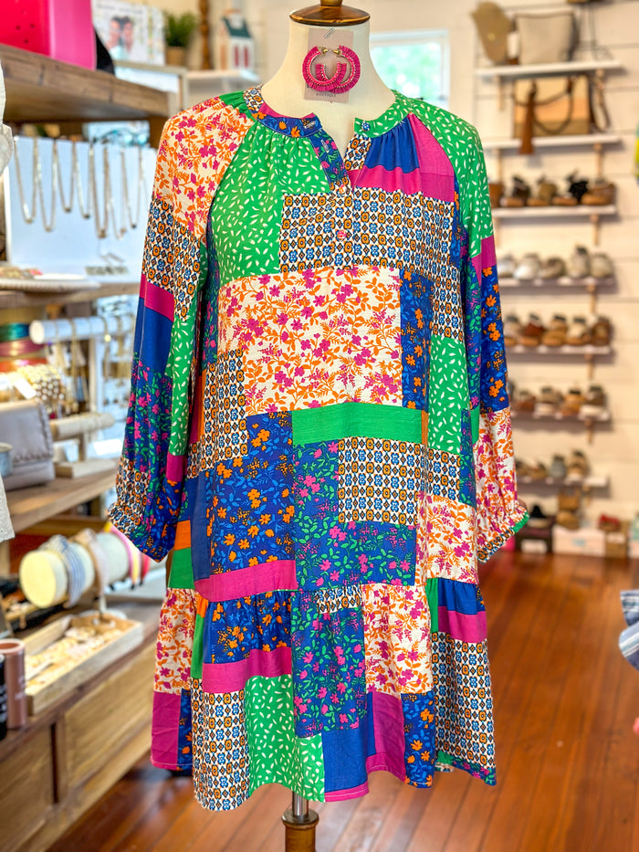 multi color patchwork printed dress 