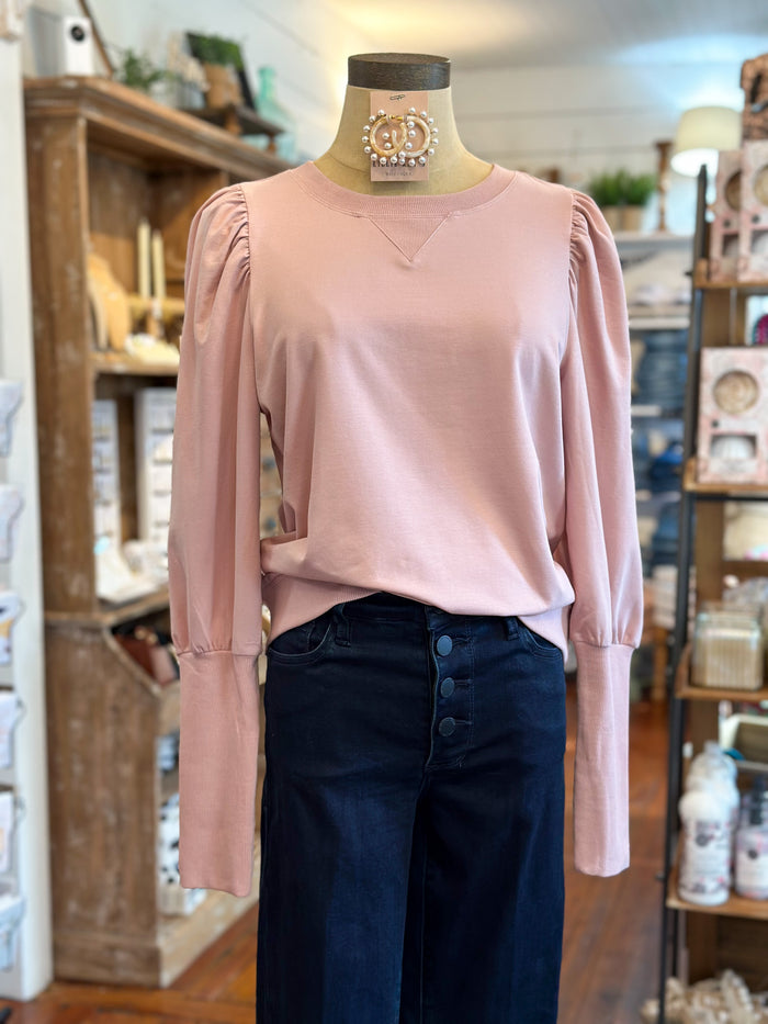 soft pink long sleeve puff top
