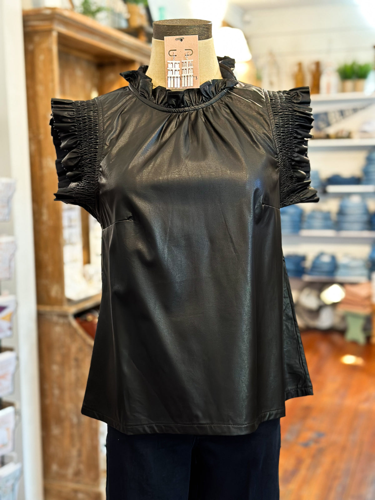black faux leather top from thml