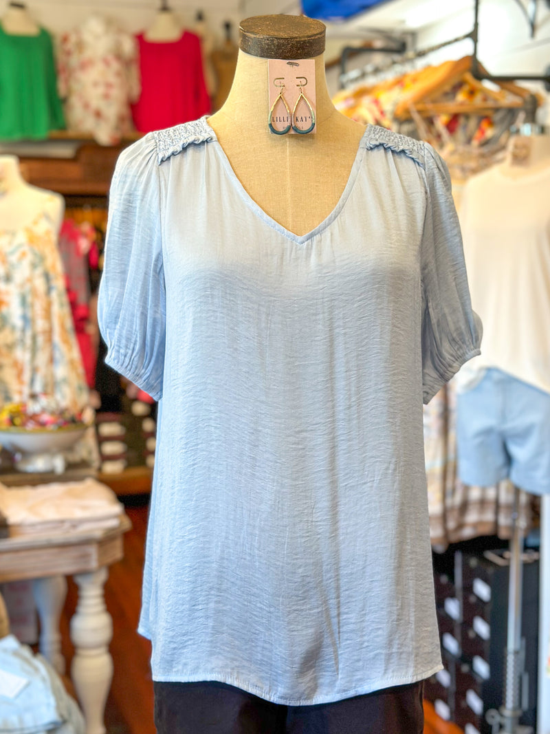 sky blue silky soft top cotton bleu 