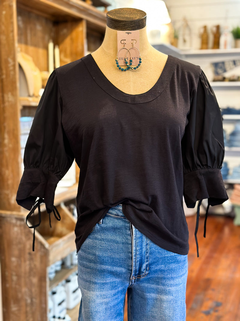 dear john gracelyn top in black ,uff sleeve top
