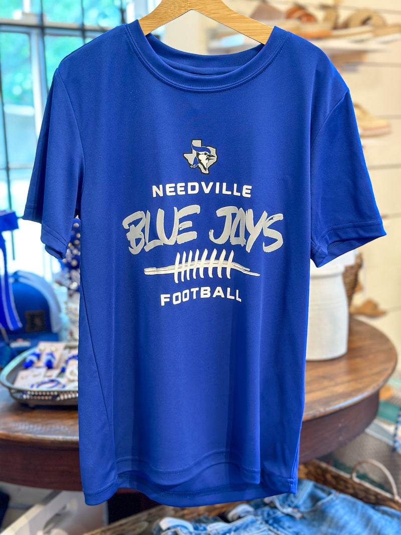 blueperformance blend needville blue jay football tee