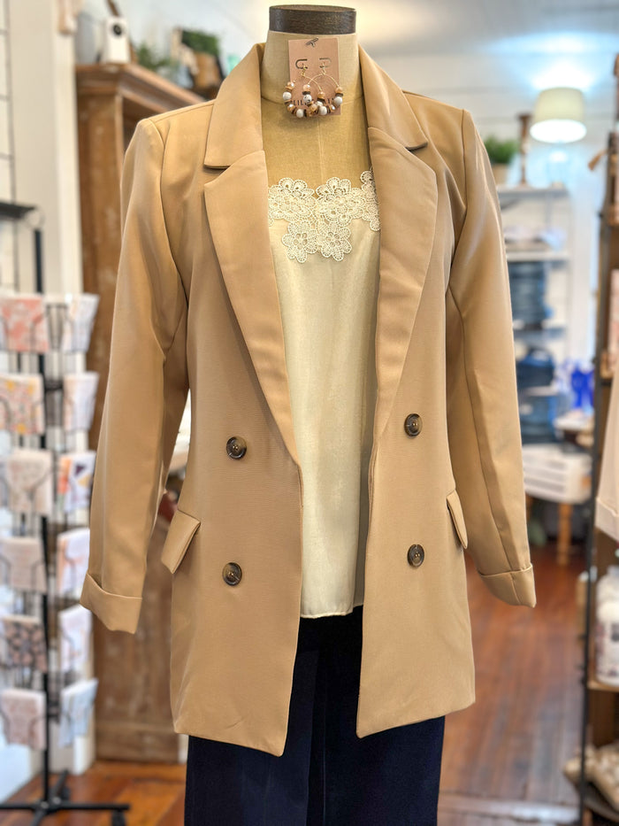 khaki color polyester blend blazer