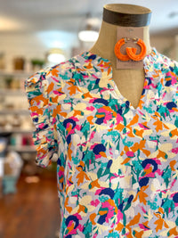 multi color ruffle sleeve washco top