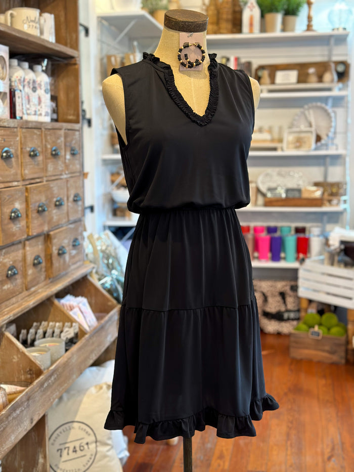another love black ruffle detail dress
