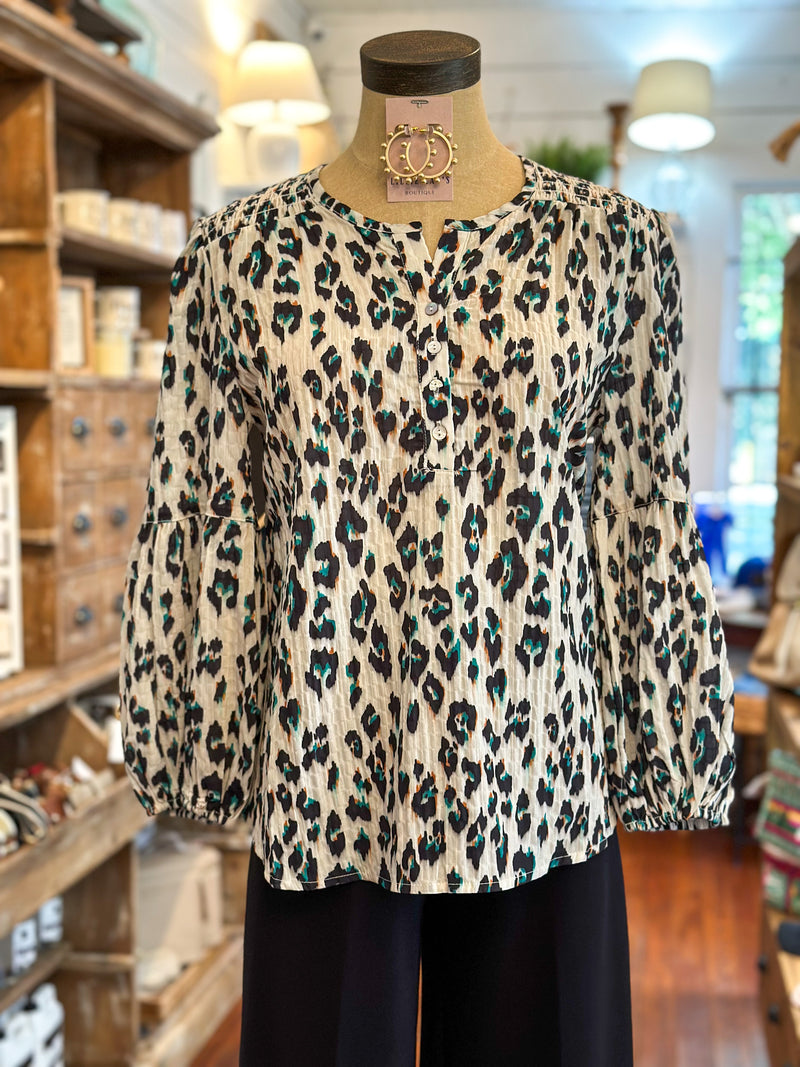 black and green printed long sleeve top