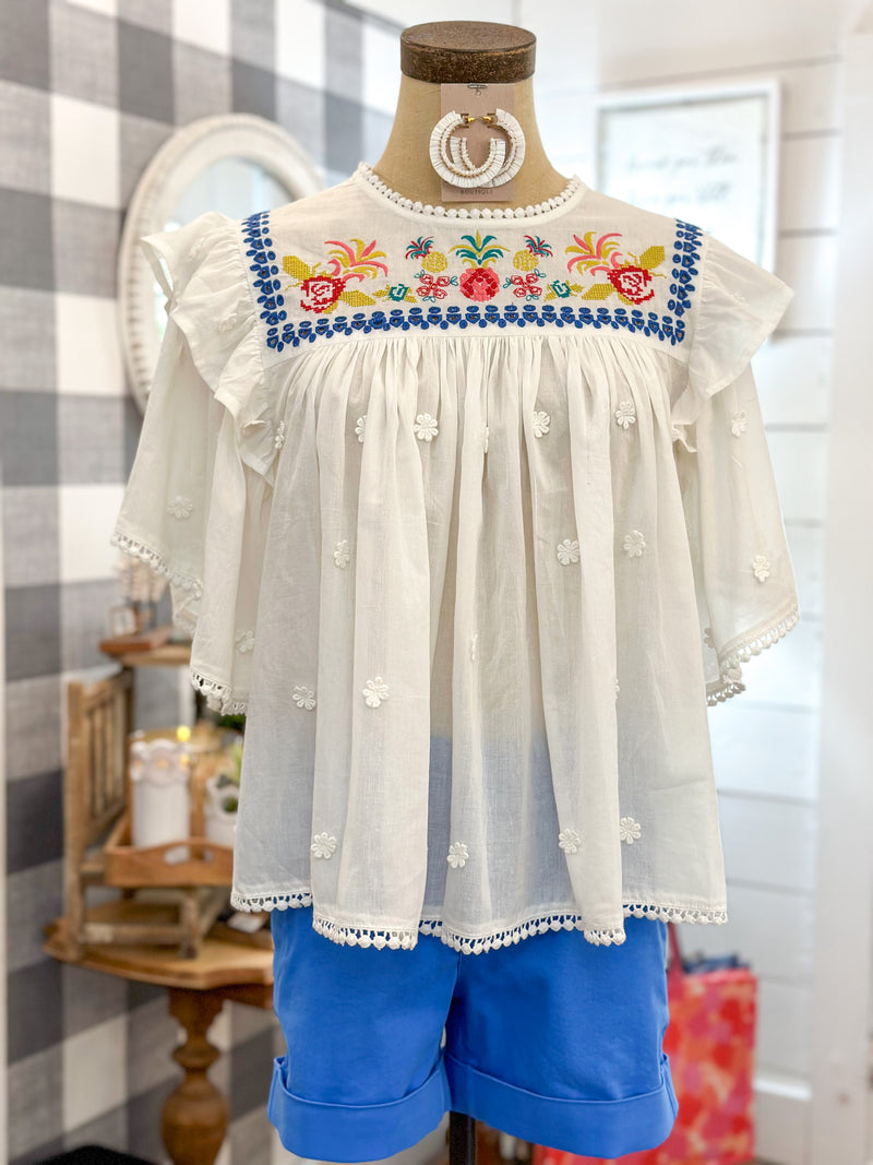 dear john white embroidered top with lace details