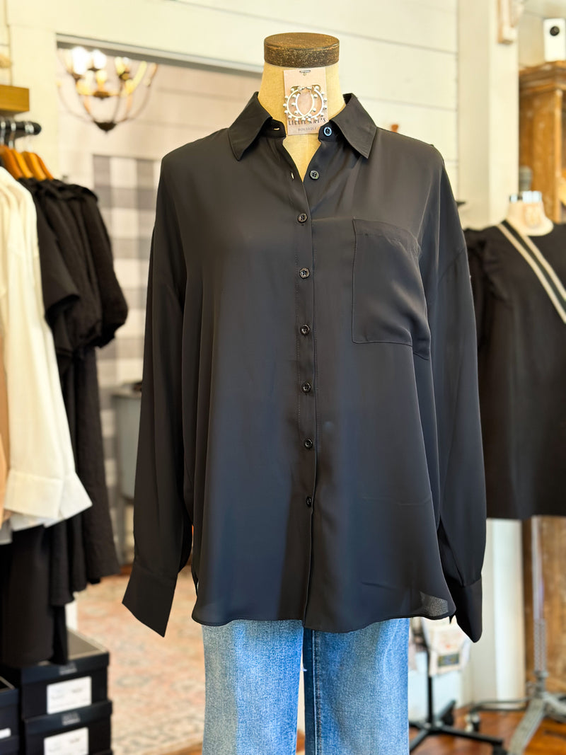 polyester long sleeve dress top in black 