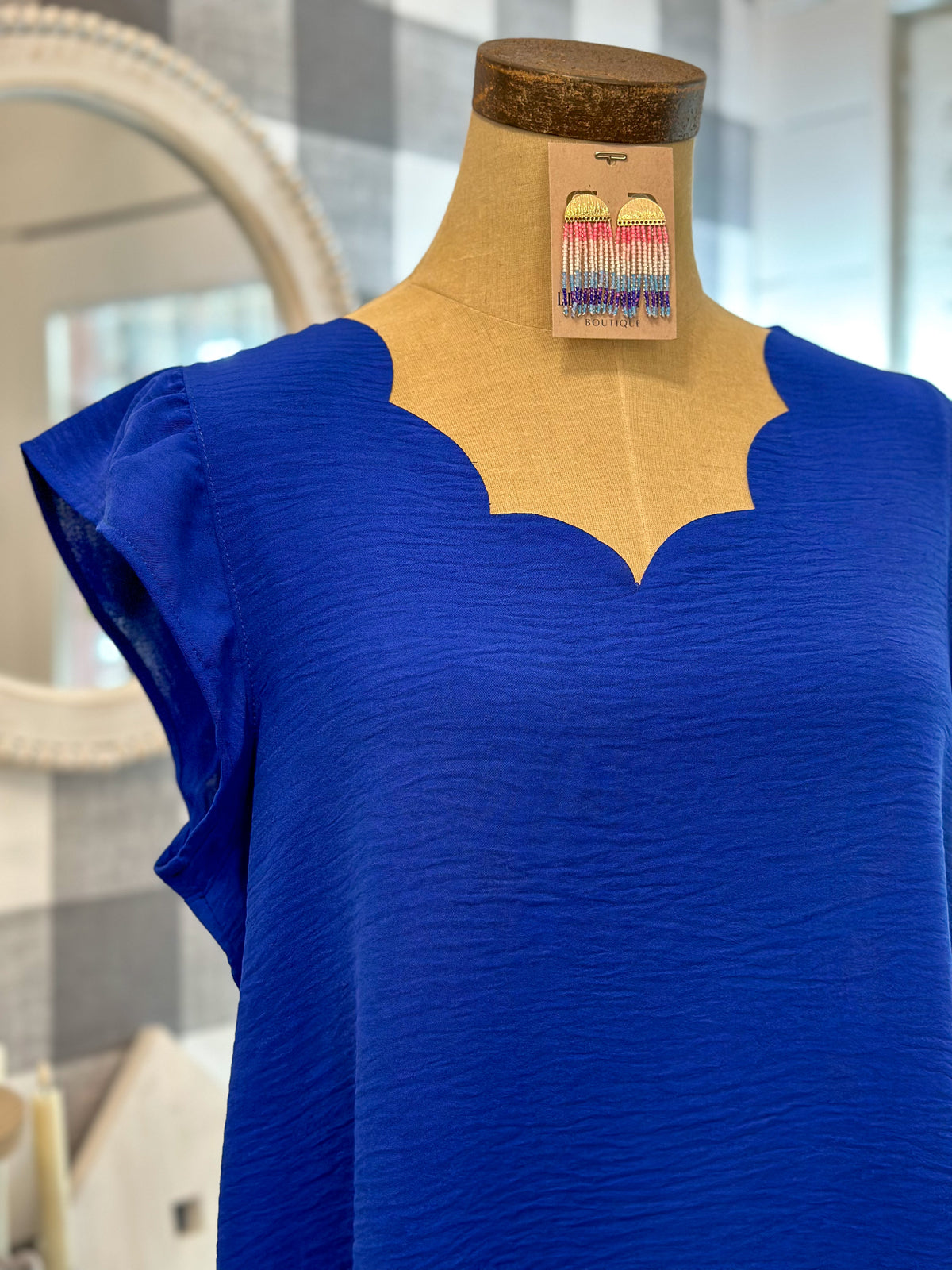 royal blue scallop neck top plus size
